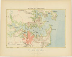 Antique Map Depicting Sydney and Surrounding Areas, Known as Port Jackson, c1889