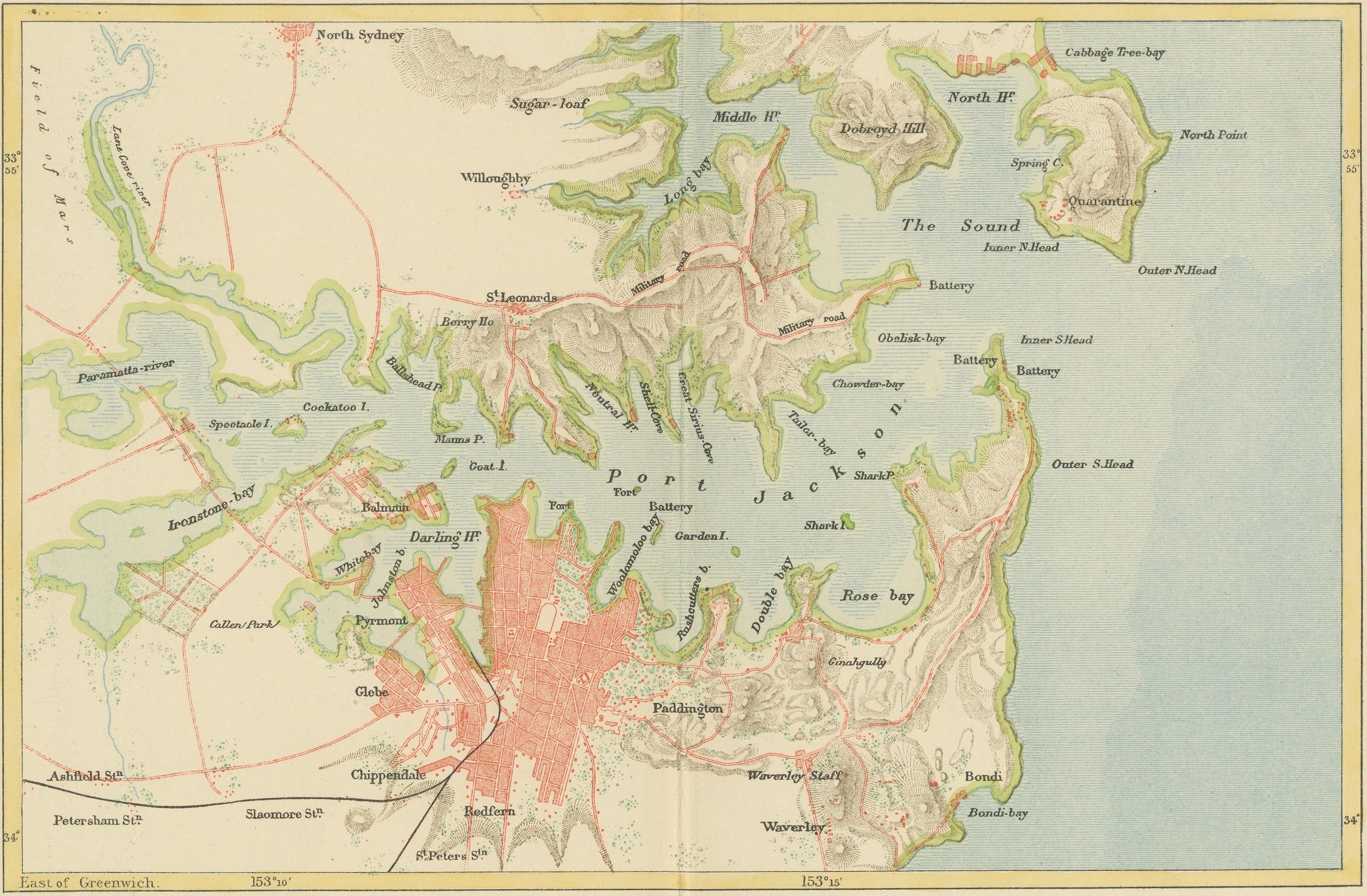 Antique Map Depicting Sydney and Surrounding Areas, Known as Port Jackson, c1889 For Sale 3