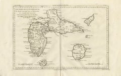 Antique Map Guadeloupe & Marie Galante, Rigobert Bonne Caribbean Chart c1780