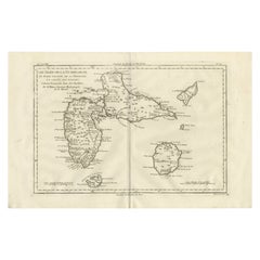 Antique Map Guadeloupe & Marie Galante, Rigobert Bonne Caribbean Chart c1780