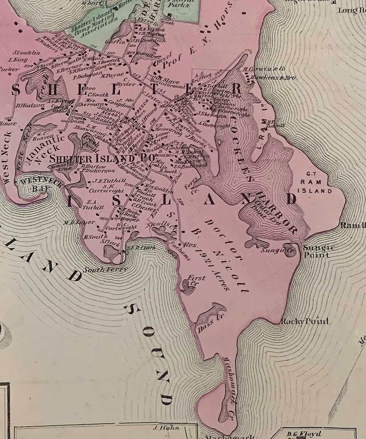 Carte ancienne Long Island:: Southold:: Shelter Island:: Orient:: New York Bon état à Sag Harbor, NY