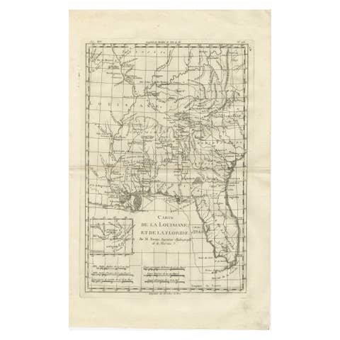 Antique Map Louisiana & Mississippi Valley — Florida Region, Bonne c.1780