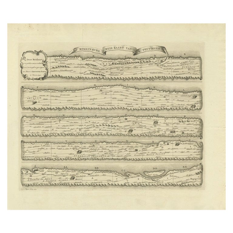 Antique Map Made After a Roman Papyrus Travel Map, Known as Peutinger Map, 1773 For Sale