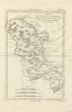 Antique Map Martinique Caribbean Island Chart, Rigobert Bonne French Map, c.1780