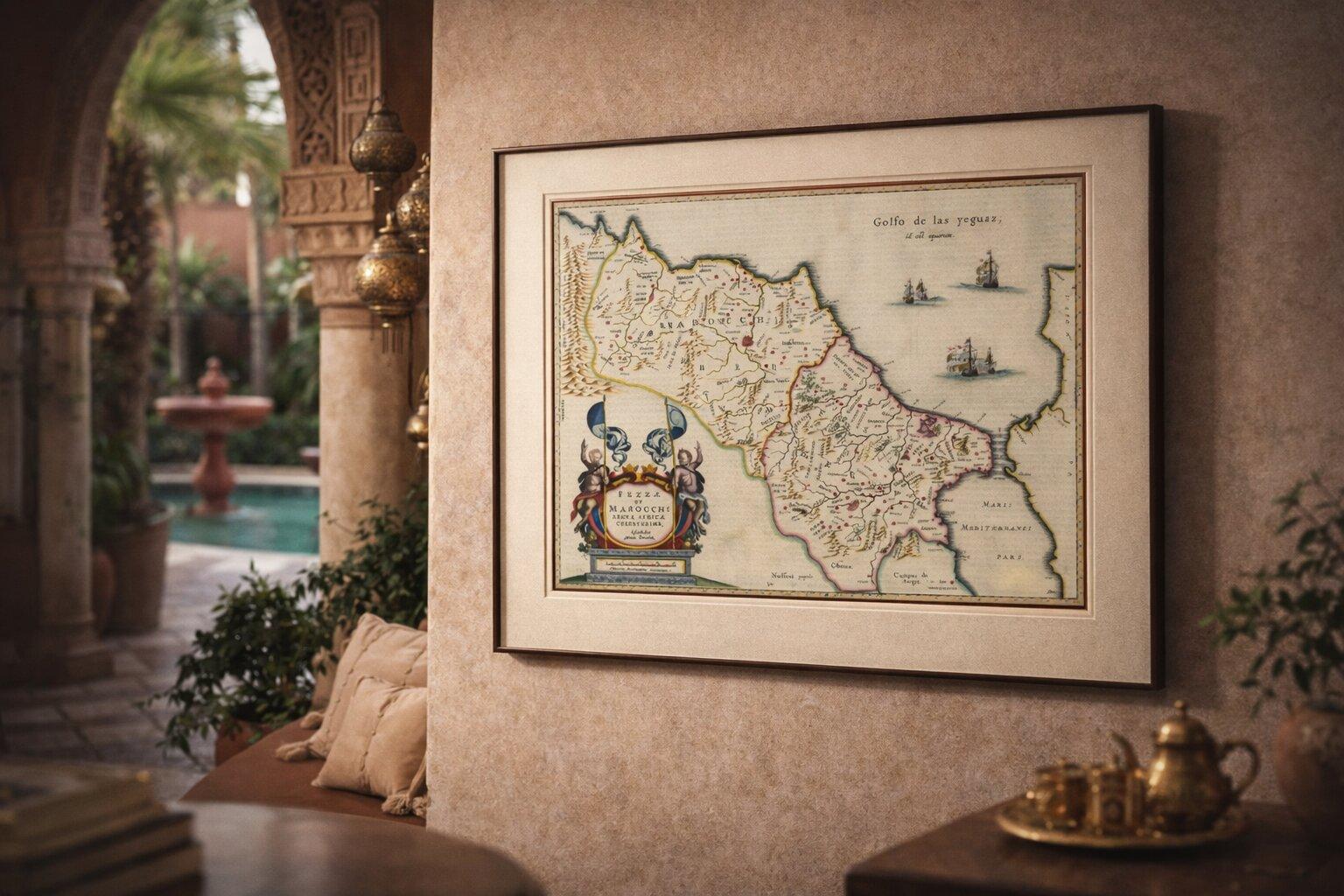 Antique Map Morocco Fez & Marrakesh, Blaeu Map, Hand-Colored c.1642