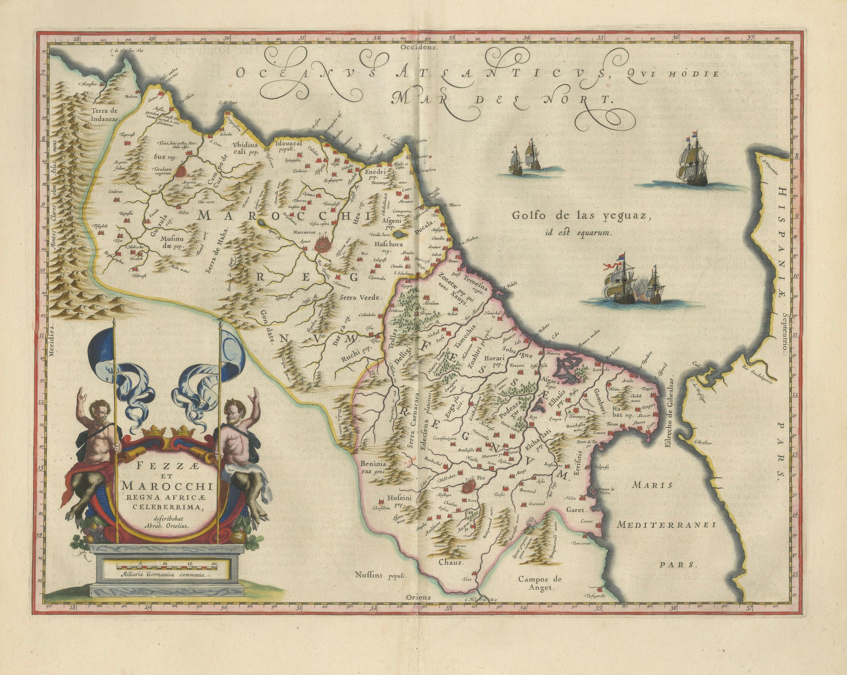 Antique Map Morocco Fez & Marrakesh, Blaeu Map, Hand-Colored c.1642