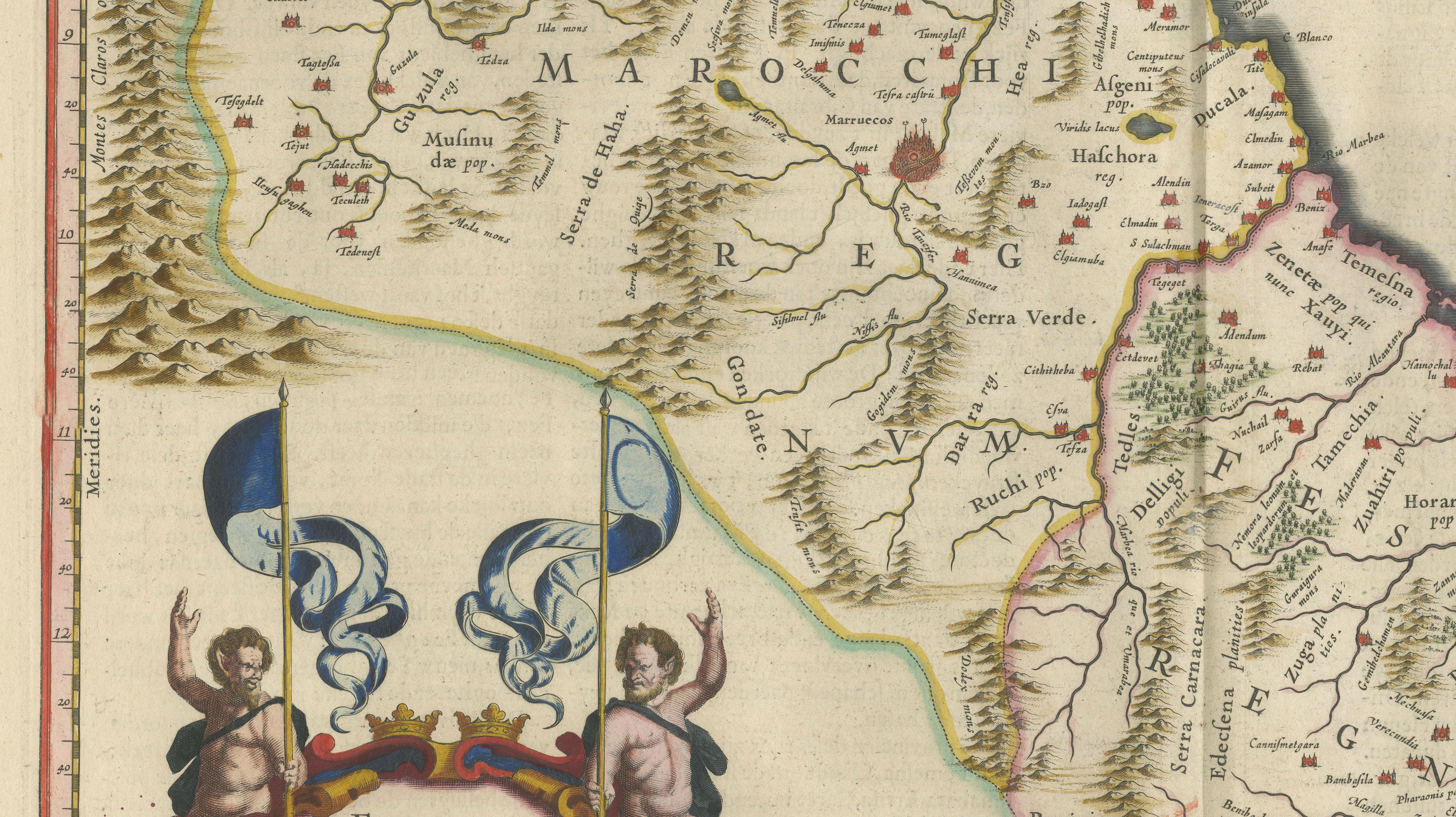 Antique Map Morocco Fez & Marrakesh, Blaeu Map, Hand-Colored c.1642