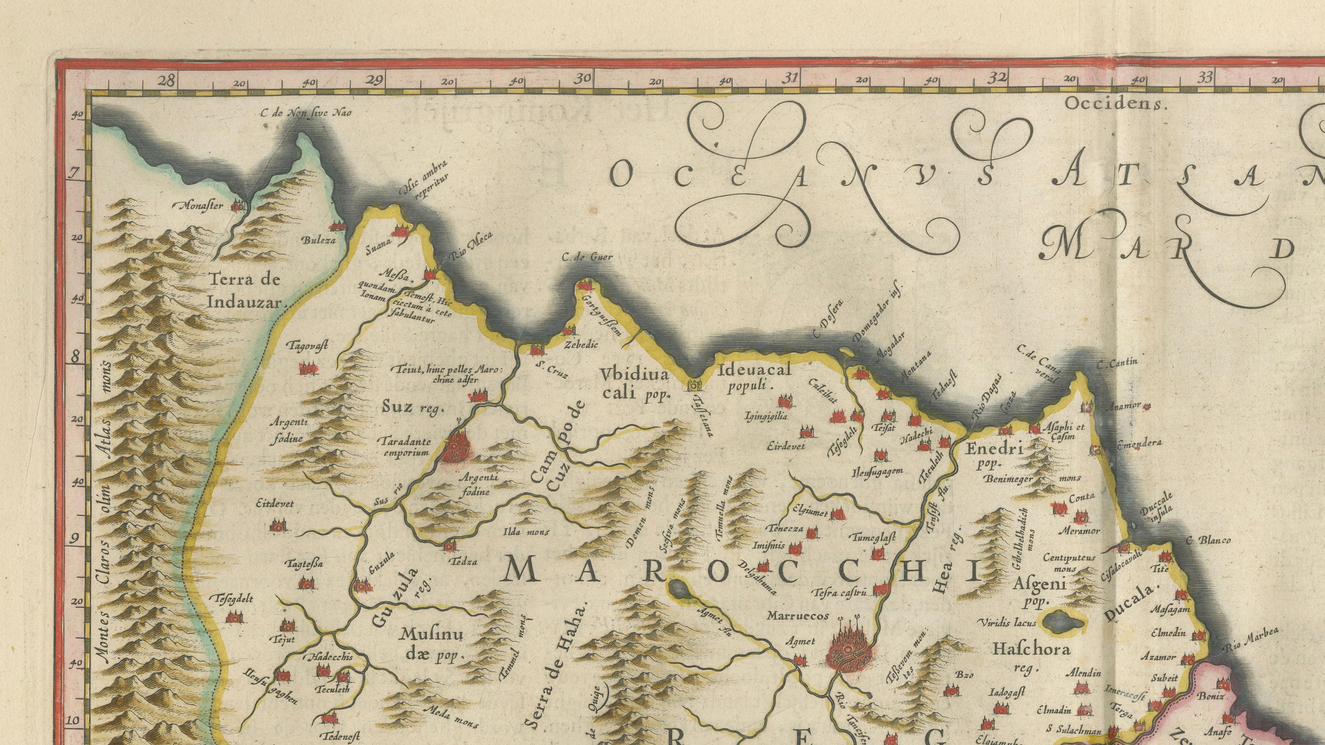 Antique Map Morocco Fez & Marrakesh, Blaeu Map, Hand-Colored c.1642