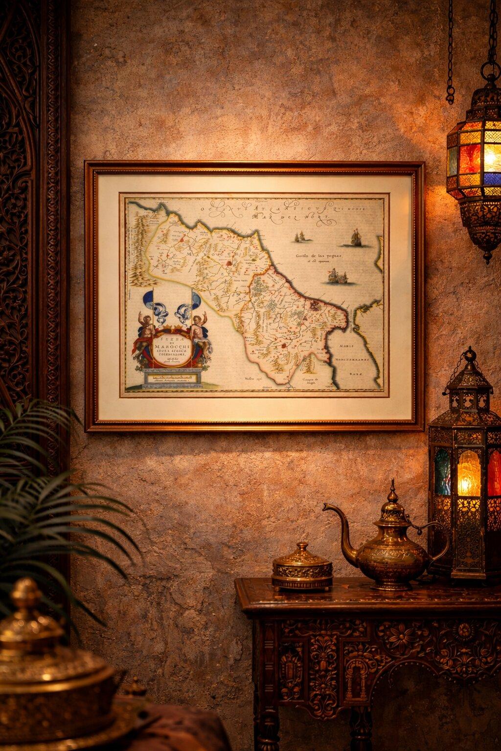 Antique Map Morocco Fez & Marrakesh, Blaeu Map, Hand-Colored c.1642