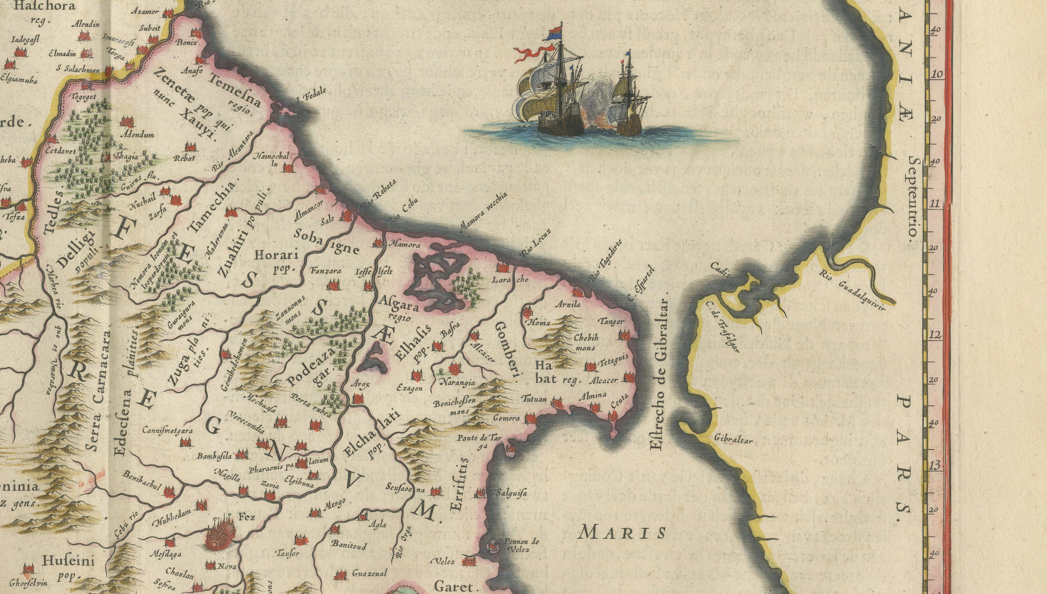 Antique Map Morocco Fez & Marrakesh, Blaeu Map, Hand-Colored c.1642