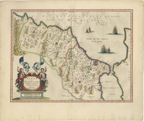 Antique Map Morocco Fez & Marrakesh, Blaeu Map, Hand-Colored c.1642