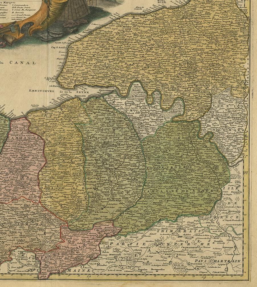 German Antique Map Normandy 'France' by Homann Heirs, Published in c.1740 For Sale