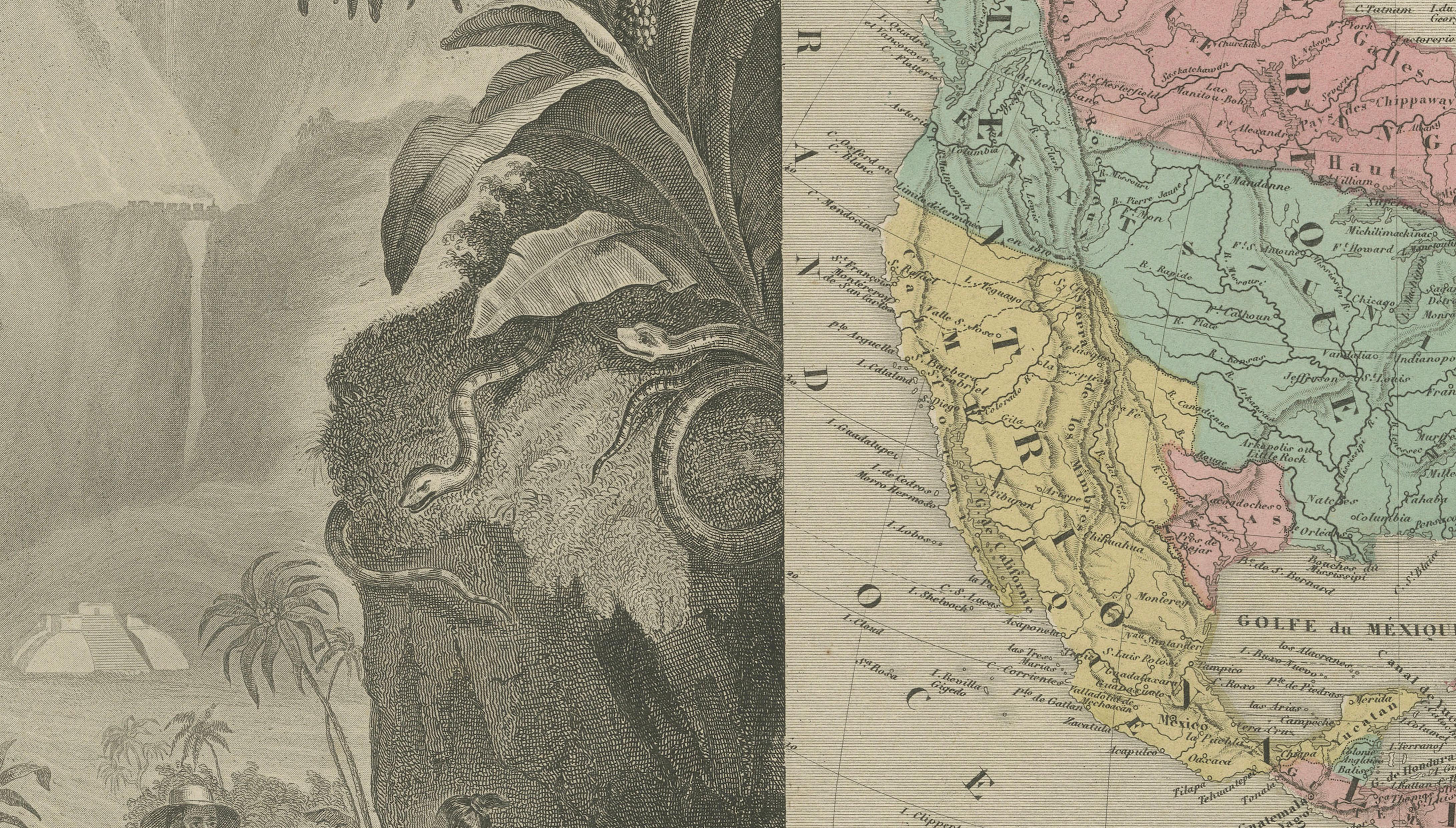 Antique Map North America, Texas Republic, Decorative Levasseur Atlas, c.1845