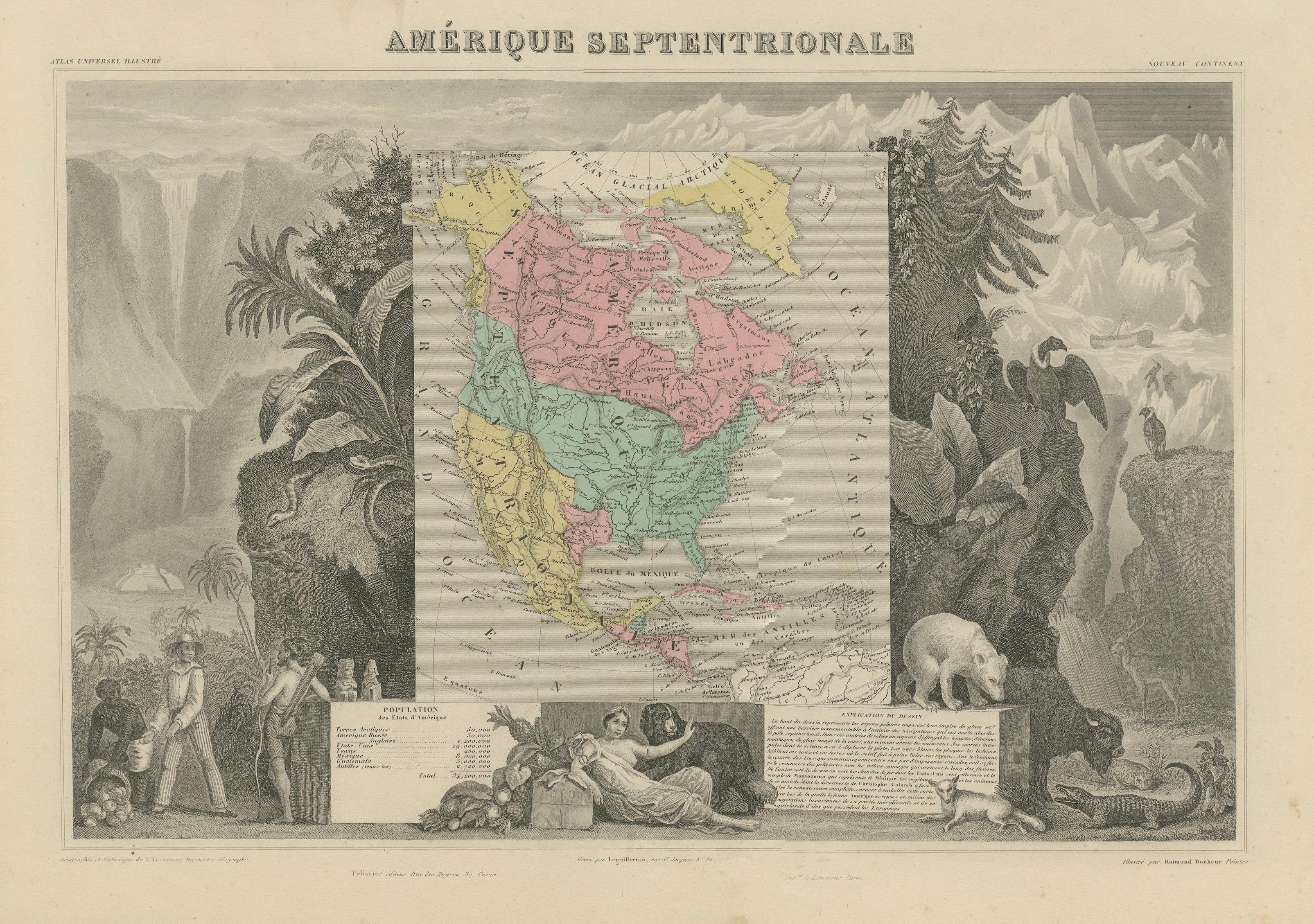 Antique Map North America, Texas Republic, Decorative Levasseur Atlas, c.1845