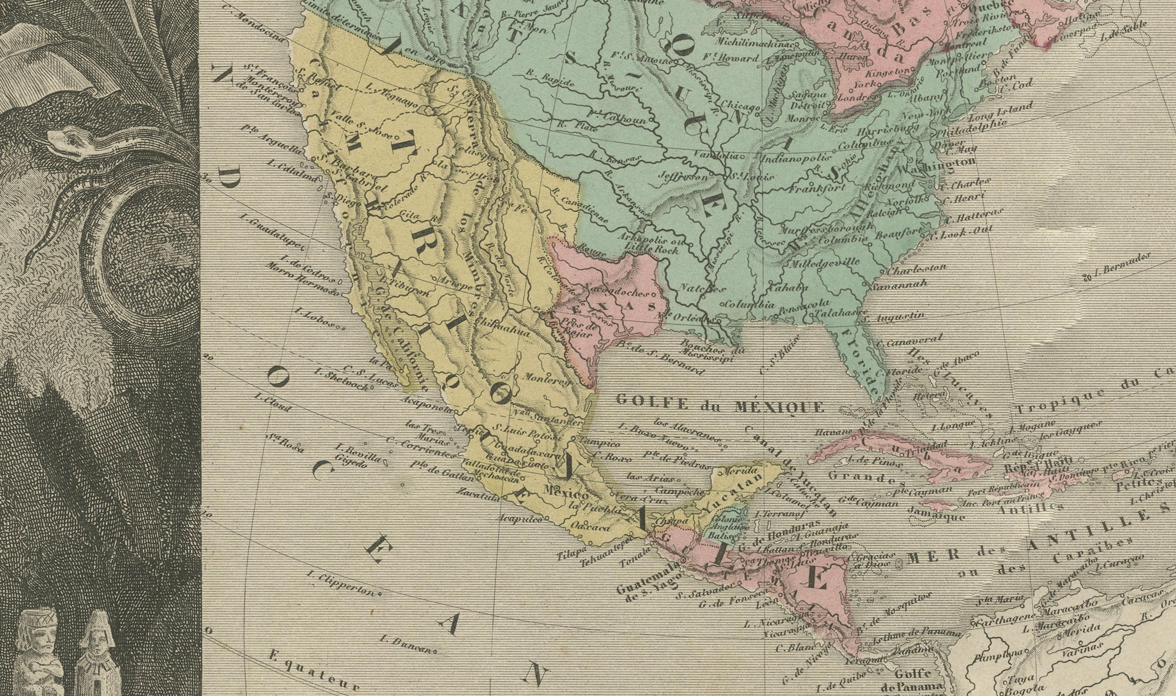 Antique Map North America, Texas Republic, Decorative Levasseur Atlas, c.1845