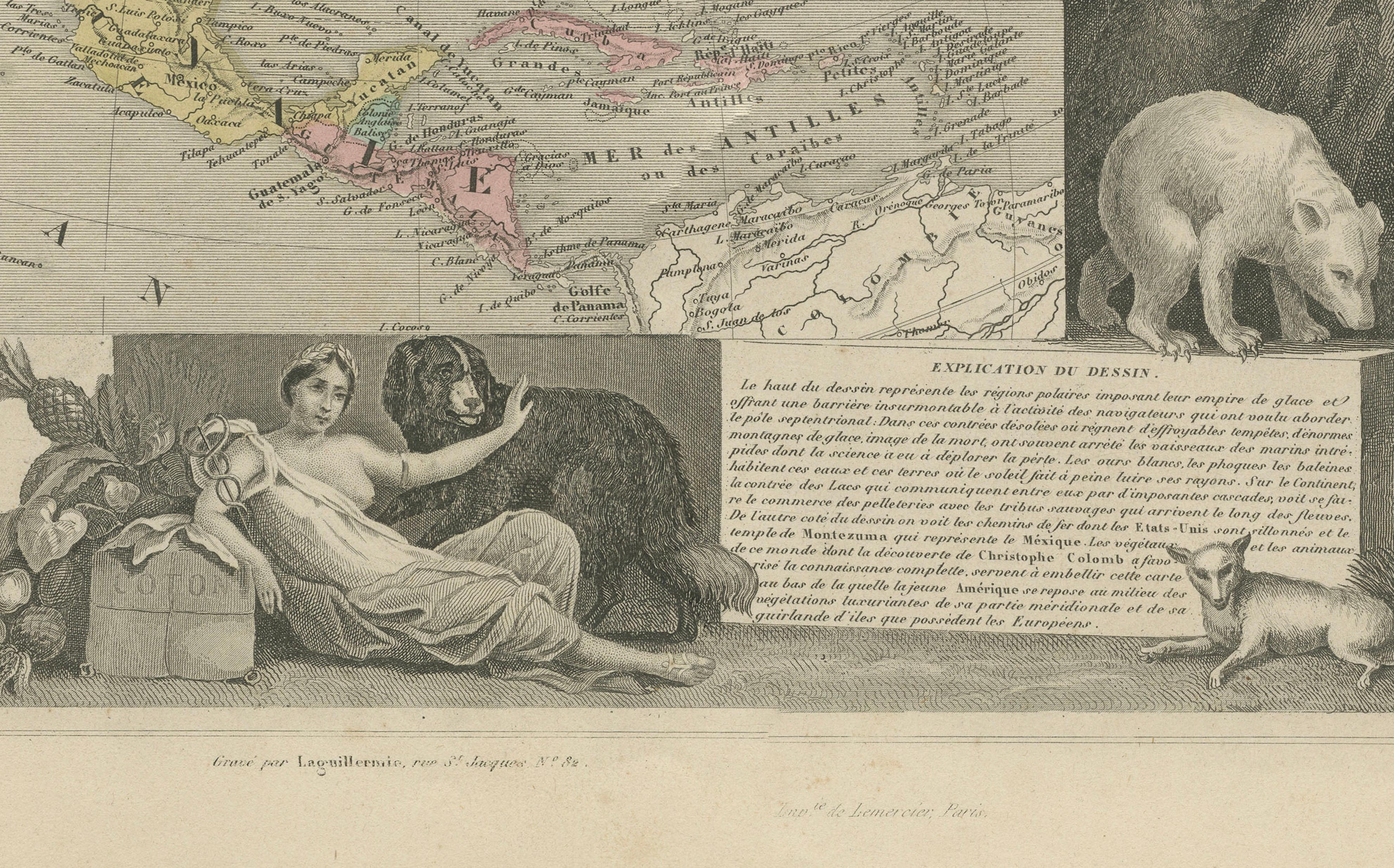 Antique Map North America, Texas Republic, Decorative Levasseur Atlas, c.1845