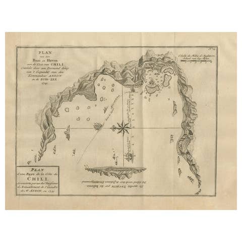 Antique Map of a Bay on the Coast of Chile, South America, c.1749
