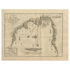 Carte ancienne d'une baie sur la côte du Chili, Amérique du Sud, vers 1749
