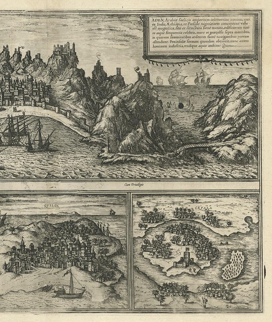 European Antique Map of Aden, Mombasa, Kilwa and Sofala by Braun & Hogenberg, circa 1575