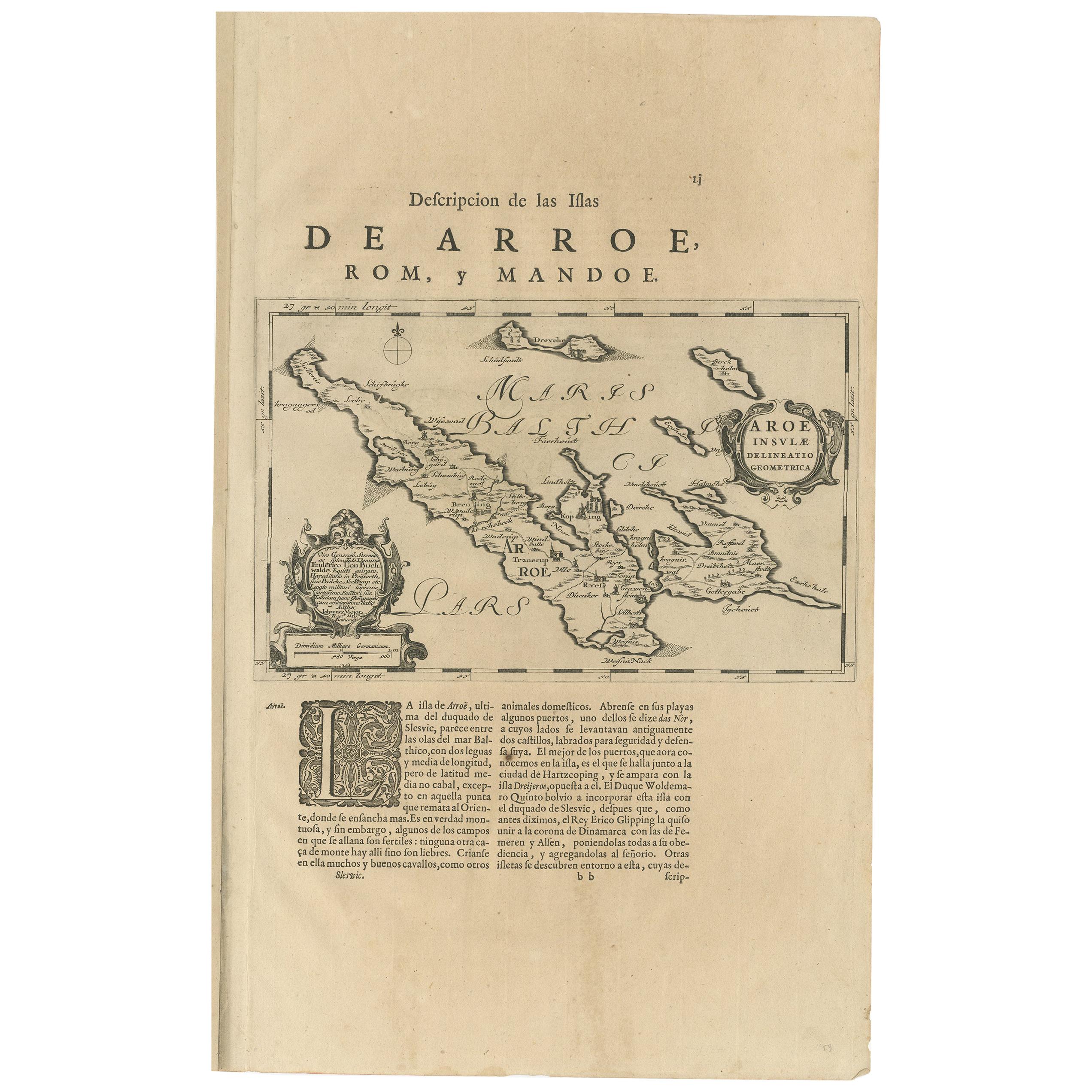 Antique Map of Aero by Blaeu, 'circa 1670' For Sale