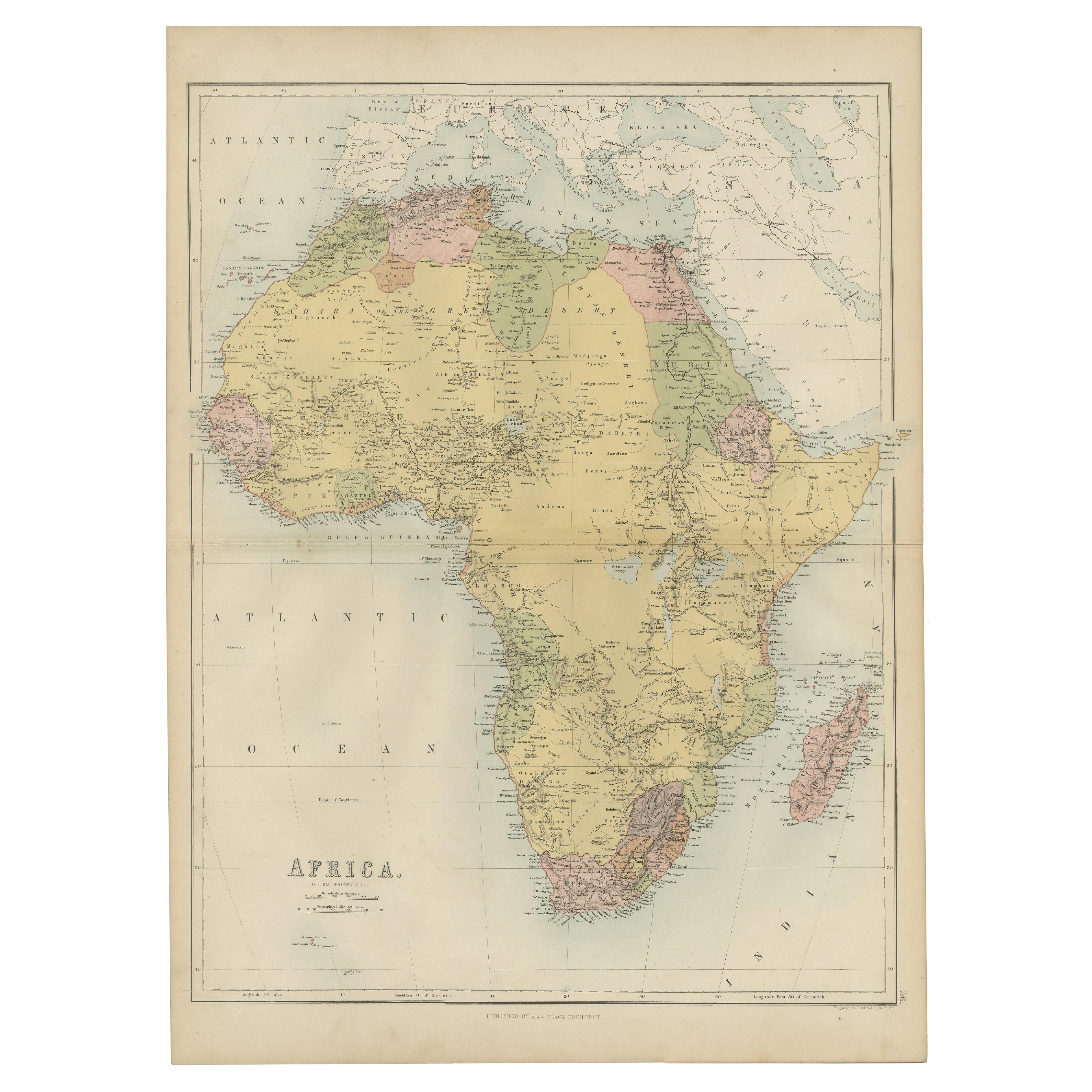 Antique Map of Africa by A & C, Black, 1870 For Sale