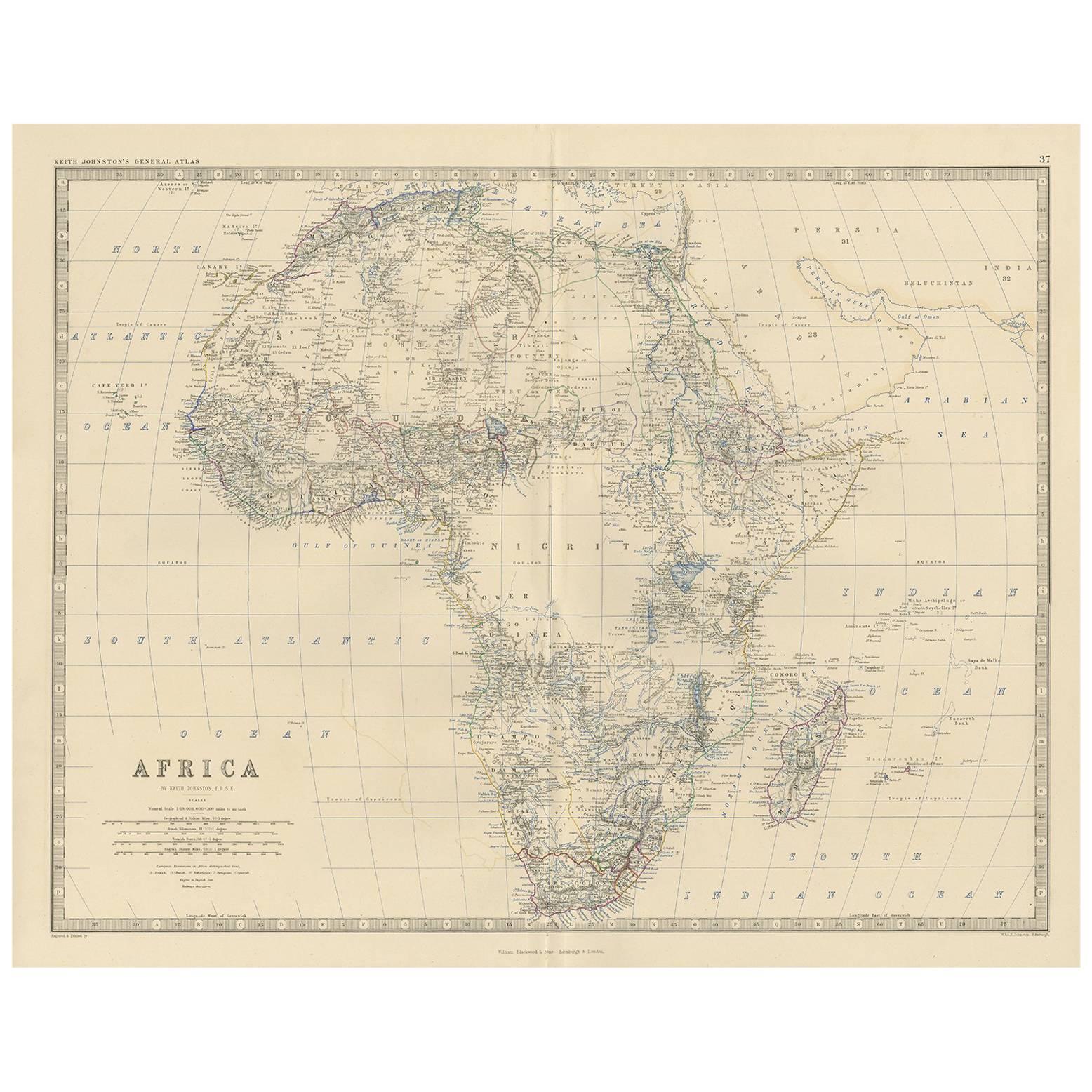 Antique Map of Africa by A.K. Johnston, 1865