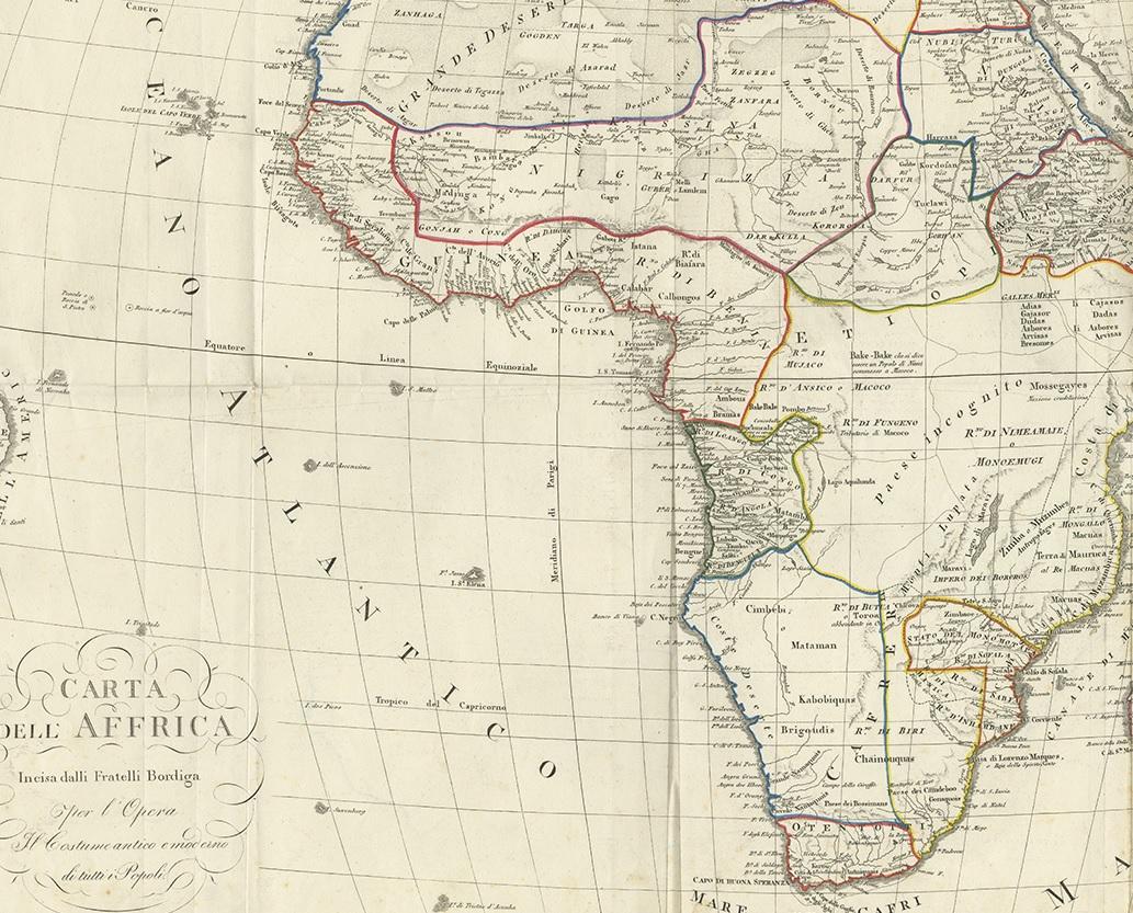 Antike Karte von Afrika von Bordiga Fratelli 'circa 1818' im Zustand „Gut“ im Angebot in Langweer, NL