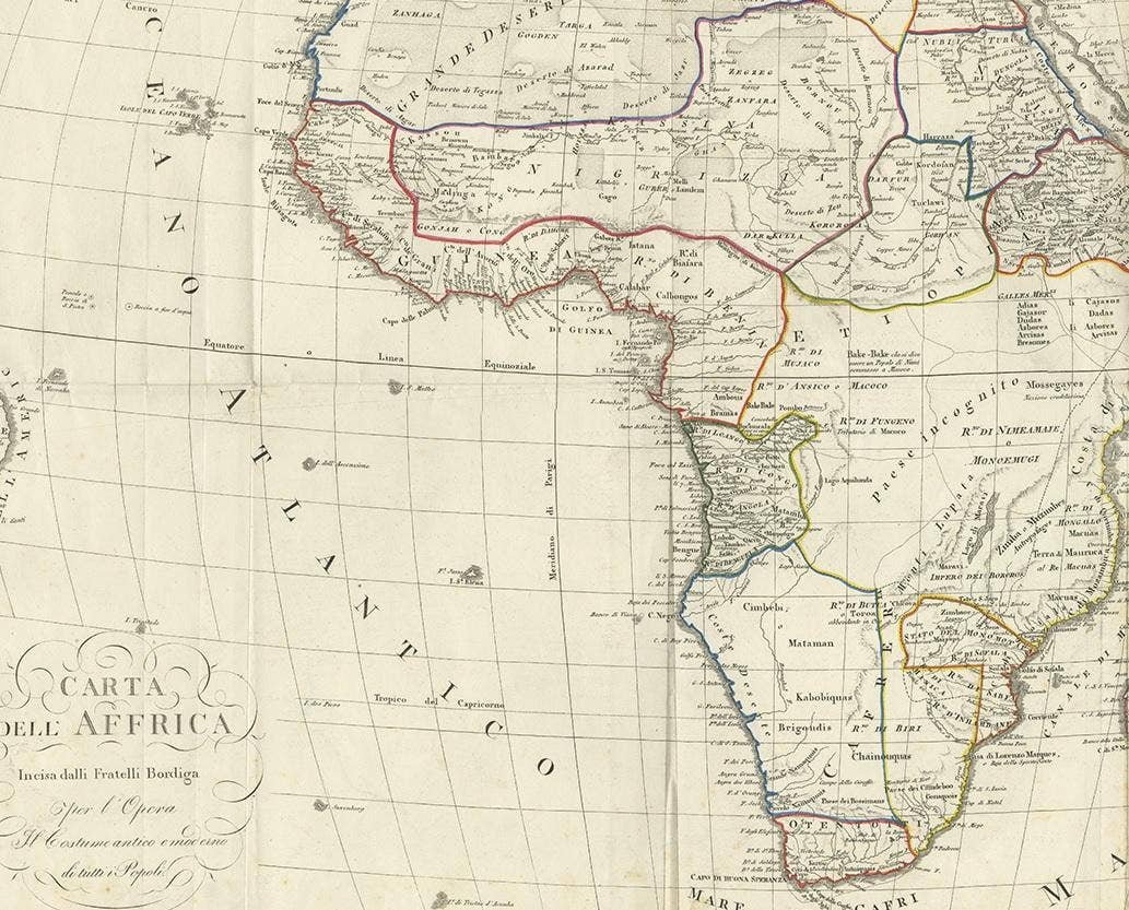 Antique Map of Africa by Bordiga Fratelli 'circa 1818'