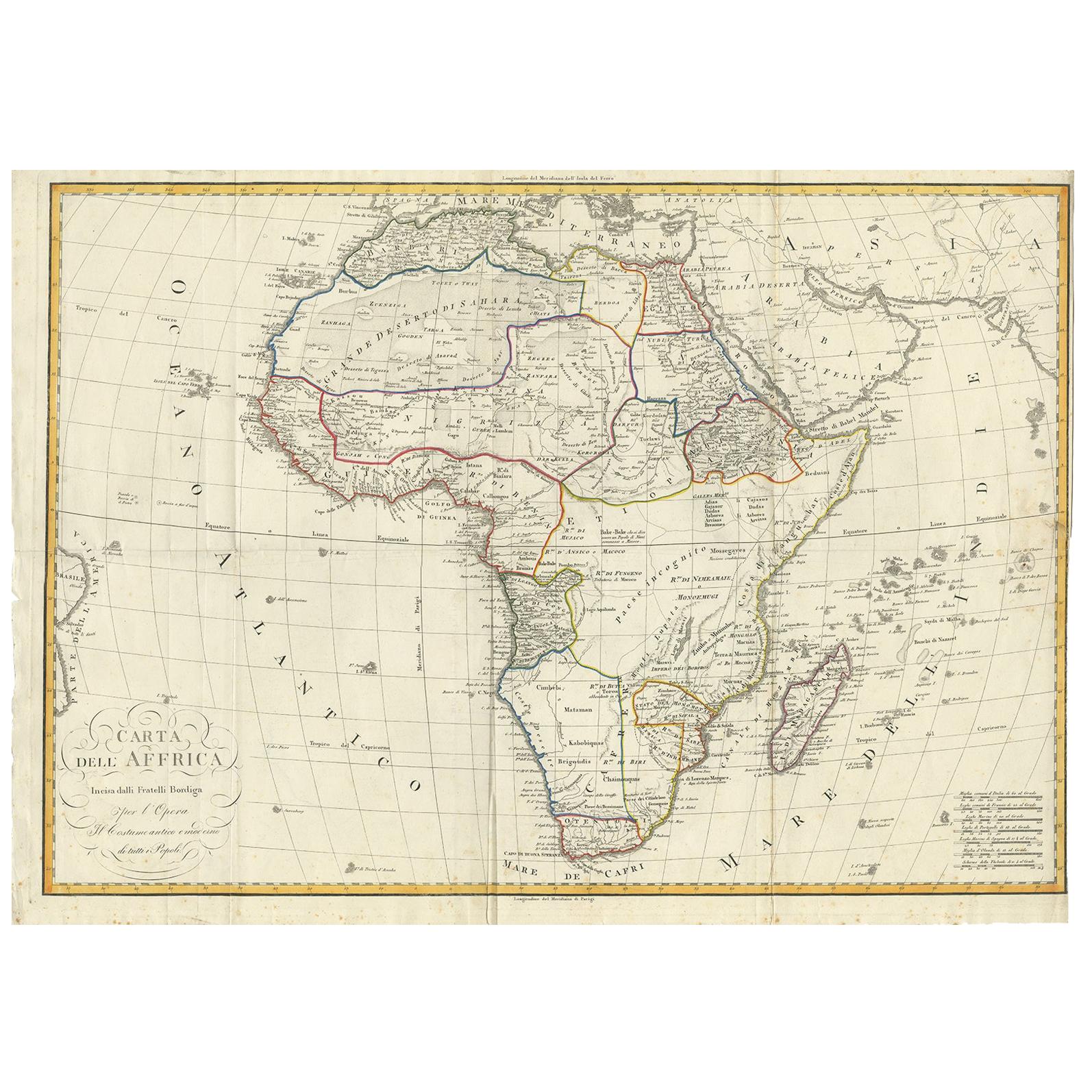 Antique Map of Africa by Bordiga Fratelli 'circa 1818' For Sale