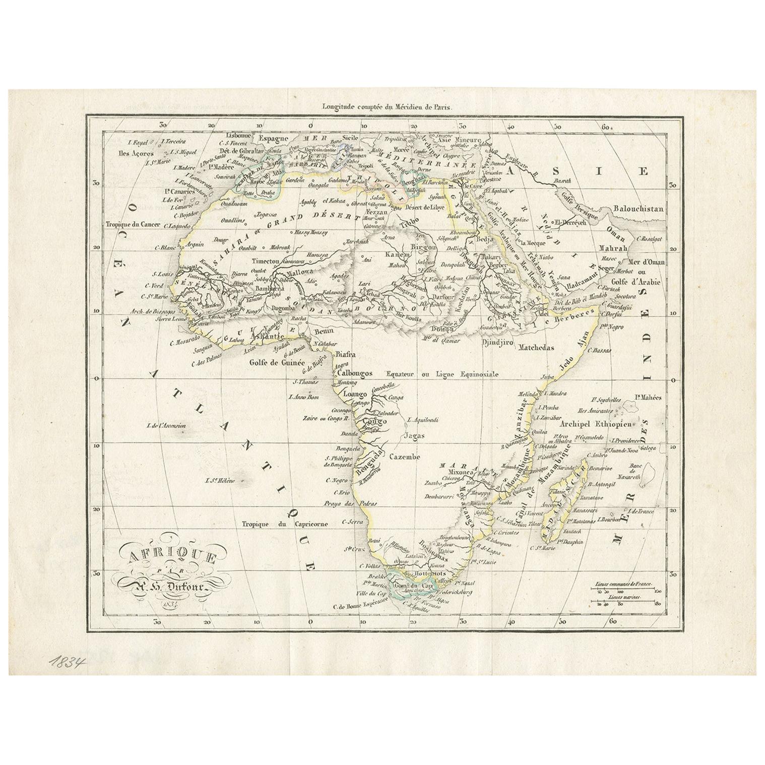 Antique Map of Africa by Dufour, circa 1834 For Sale