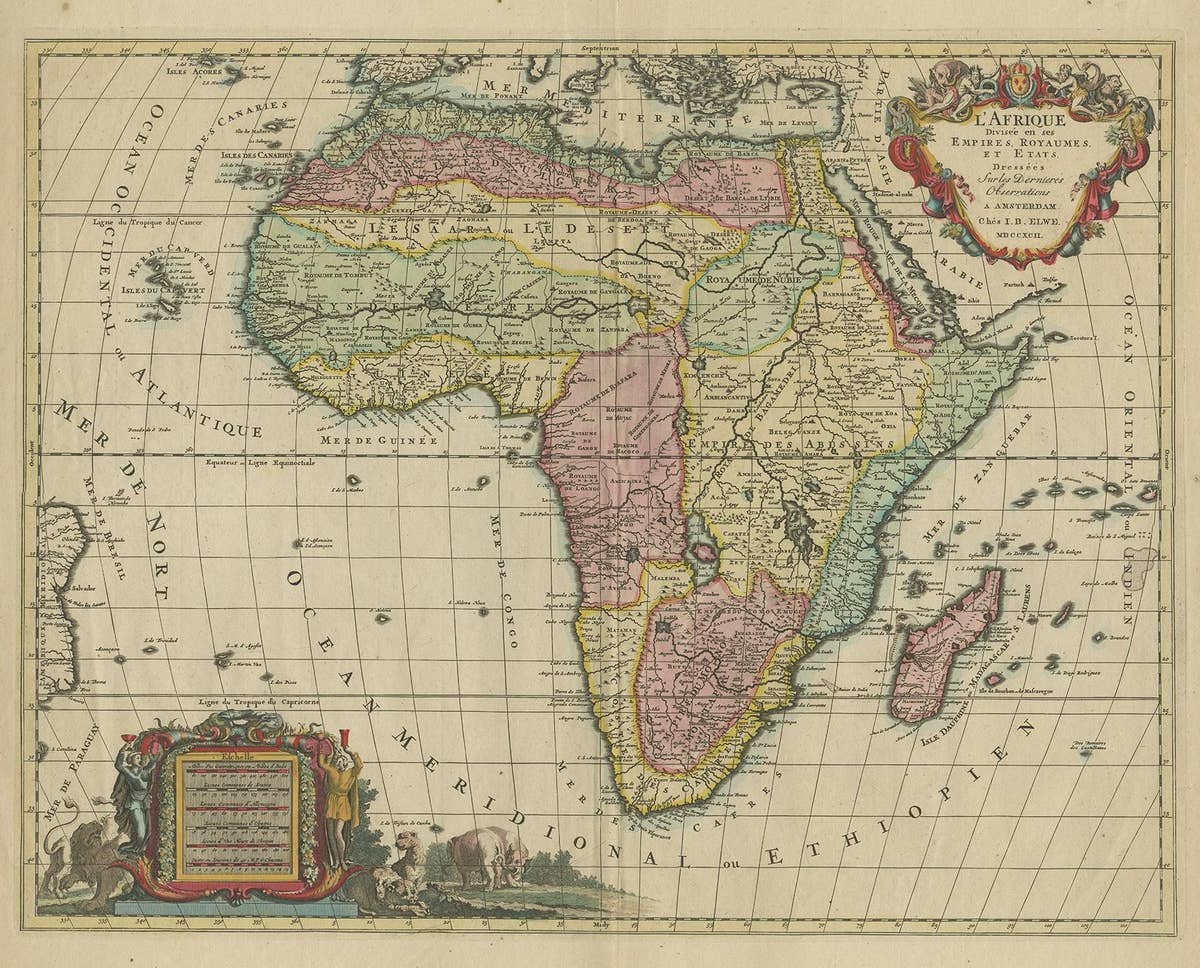 Original Hand-Colored Antique Map of Africa by Elwe '1792'