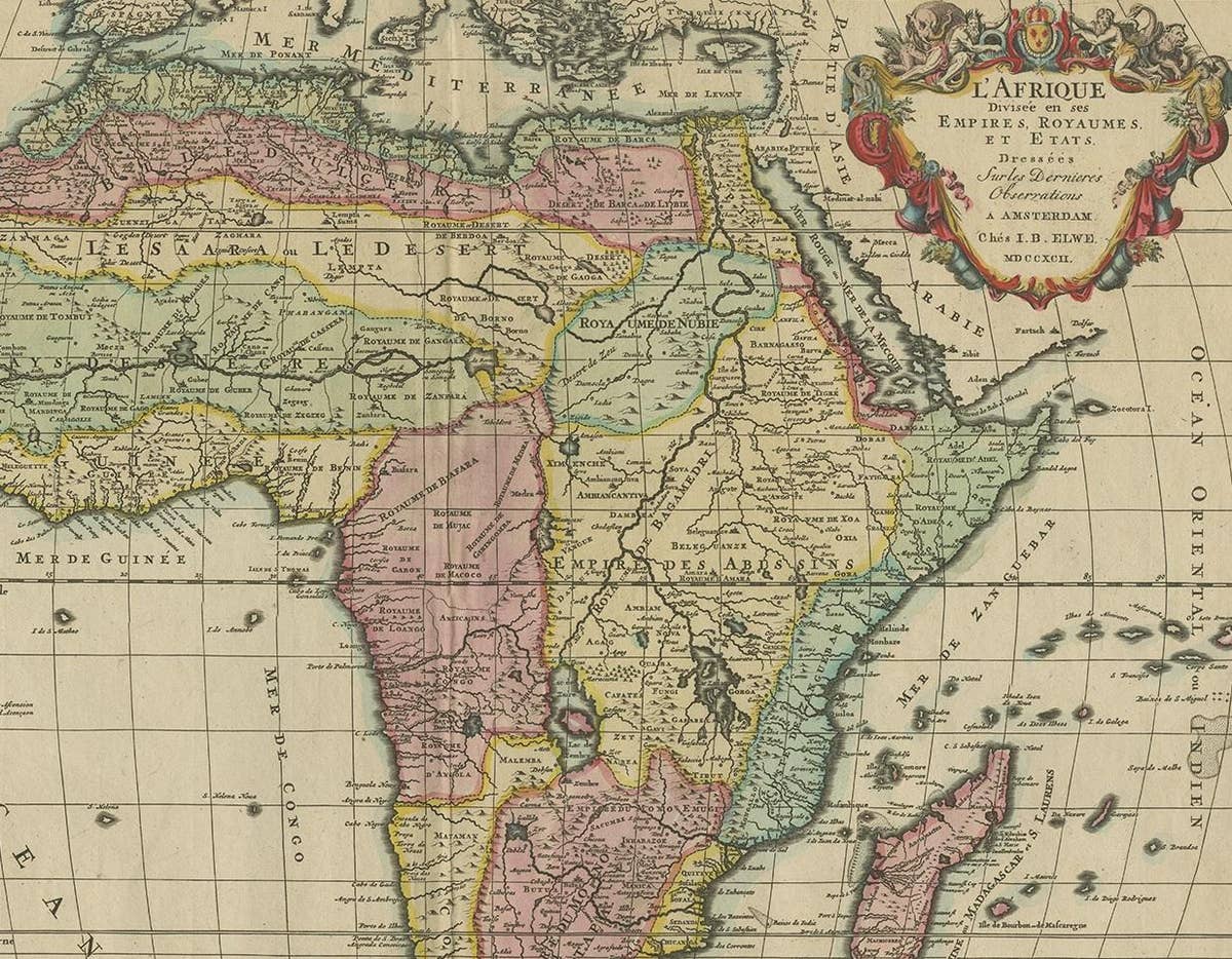 Original Hand-Colored Antique Map of Africa by Elwe '1792'