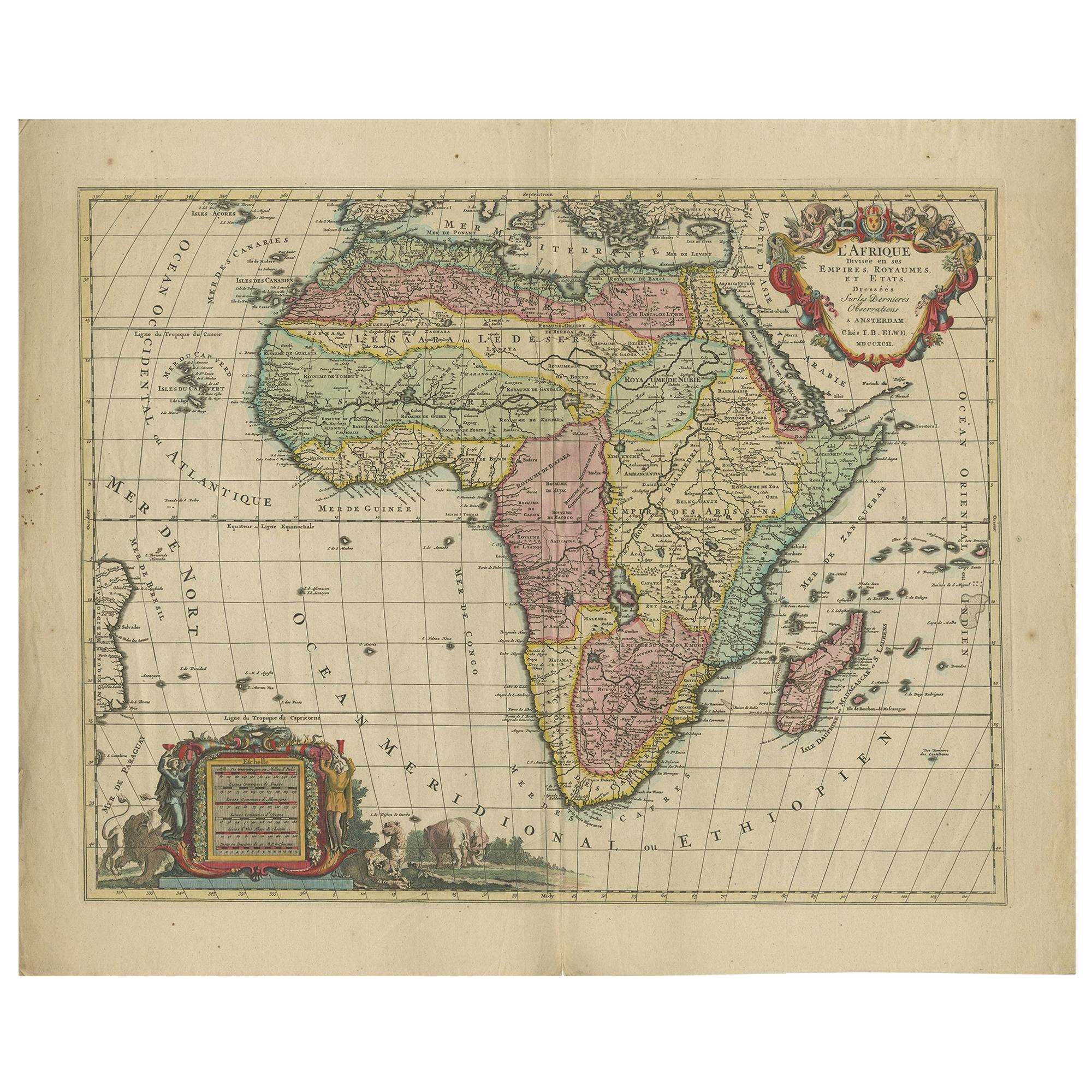 Carte ancienne d'Afrique colorée à la main par Elwe (1792)