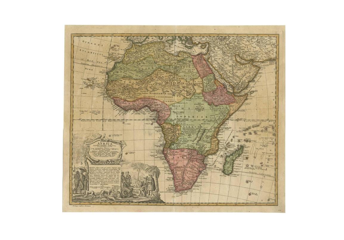 Antique Map of Africa by Homann Heirs, circa 1737 In Good Condition In Langweer, NL