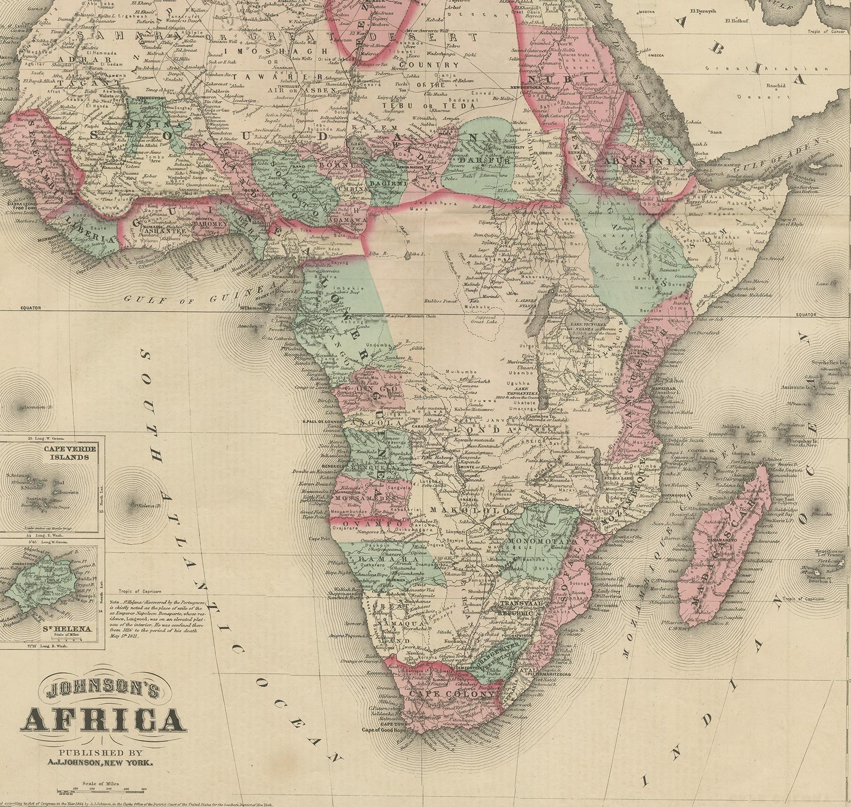 19th Century Antique Map of Africa by Johnson, '1872'