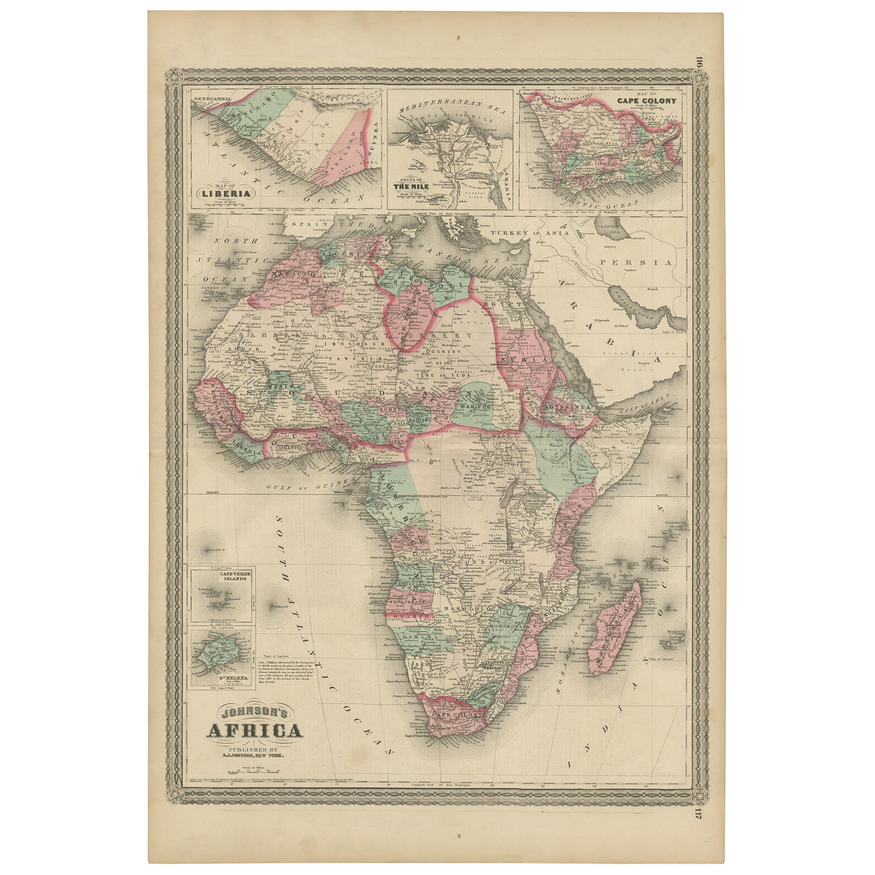 Antique Map of Africa by Johnson, '1872'