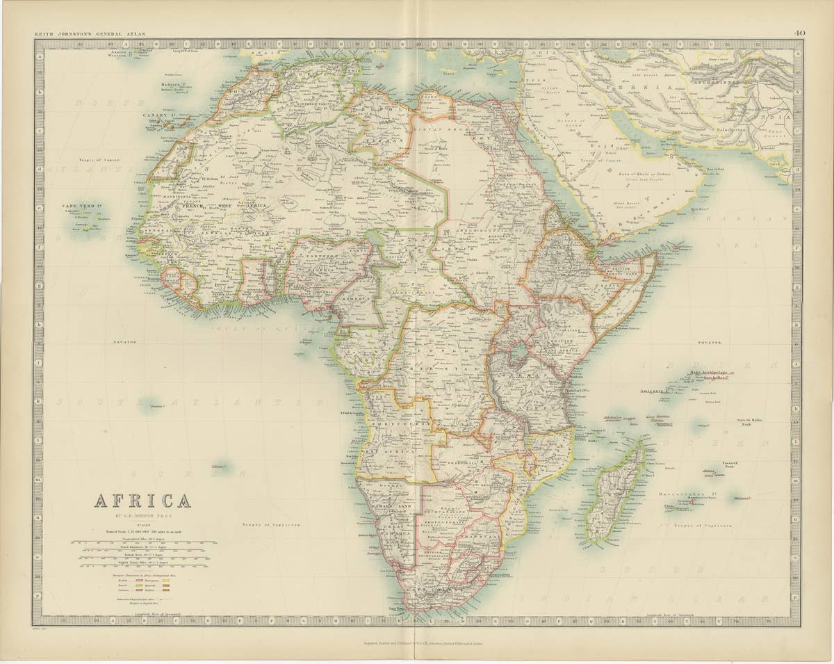 Antique Map of Africa by Johnston (1909)
