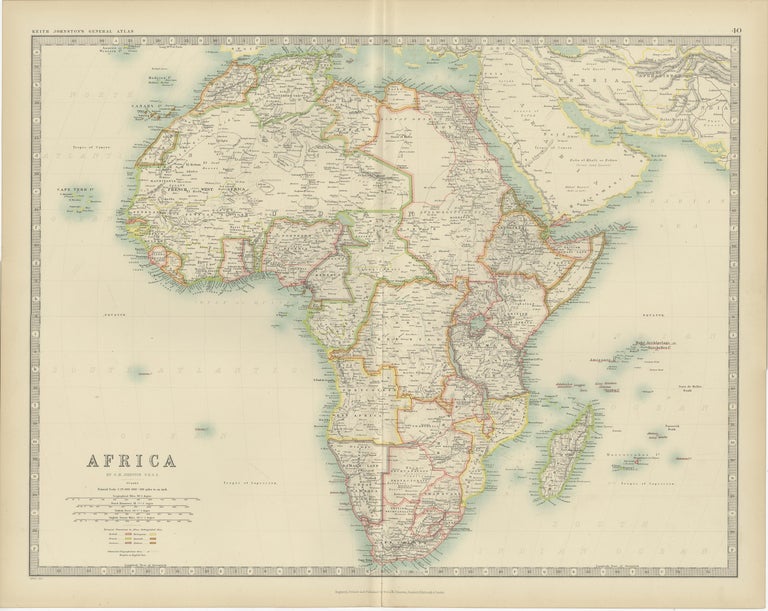 Antique map titled 'Africa'. Original antique map of Africa. This map originates from the ‘Royal Atlas of Modern Geography’. Published by W. & A.K. Johnston, 1909.