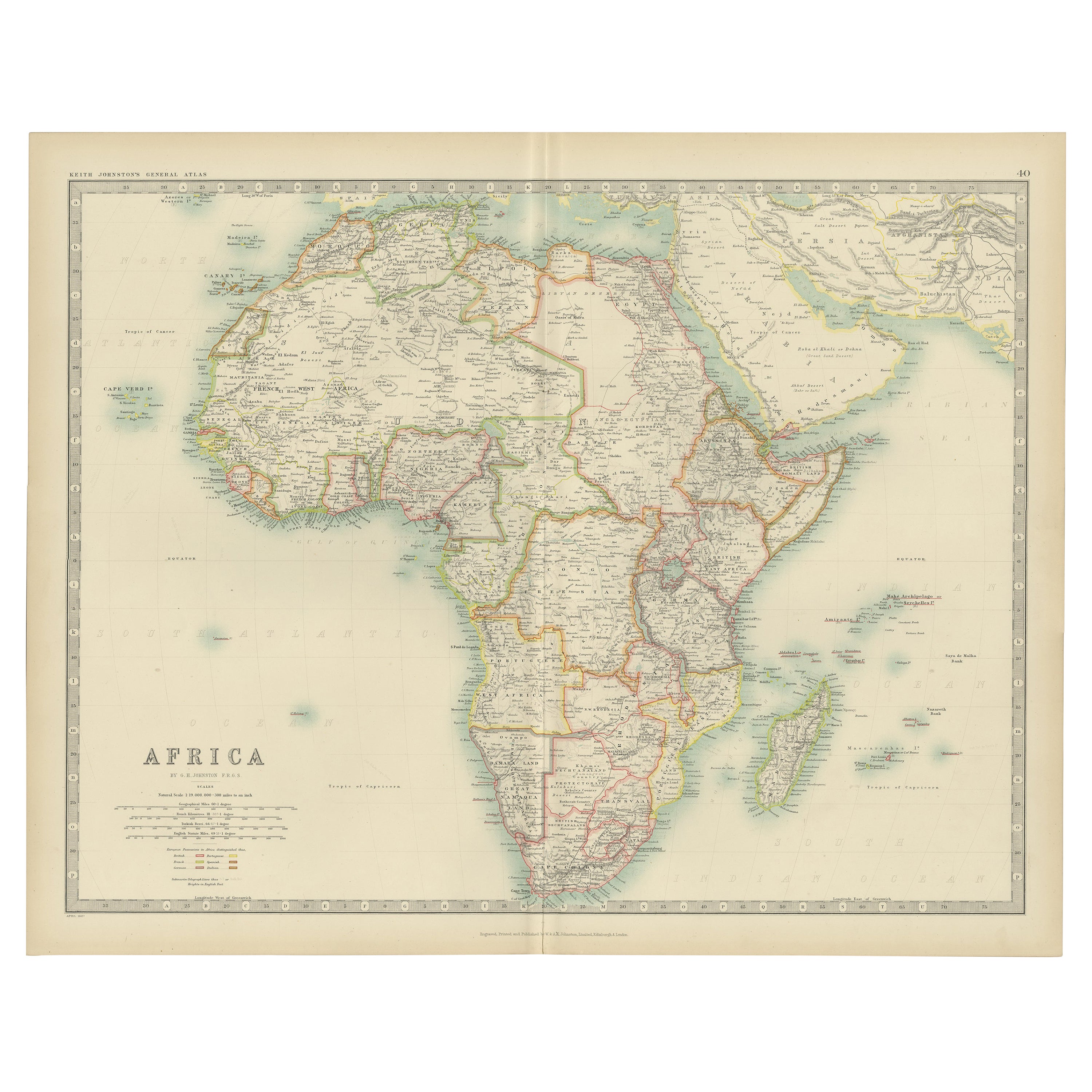 Carte ancienne d'Afrique de Johnston (1909)