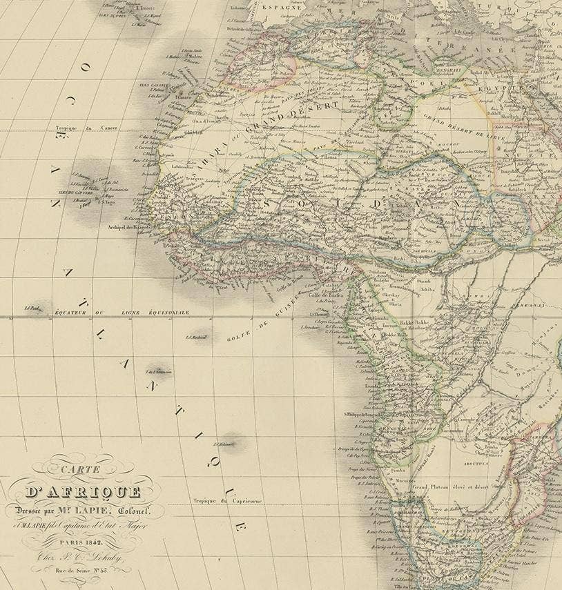 Antique Map of Africa by Pierre M. Lapie, Mid-19th Century Print, 1842