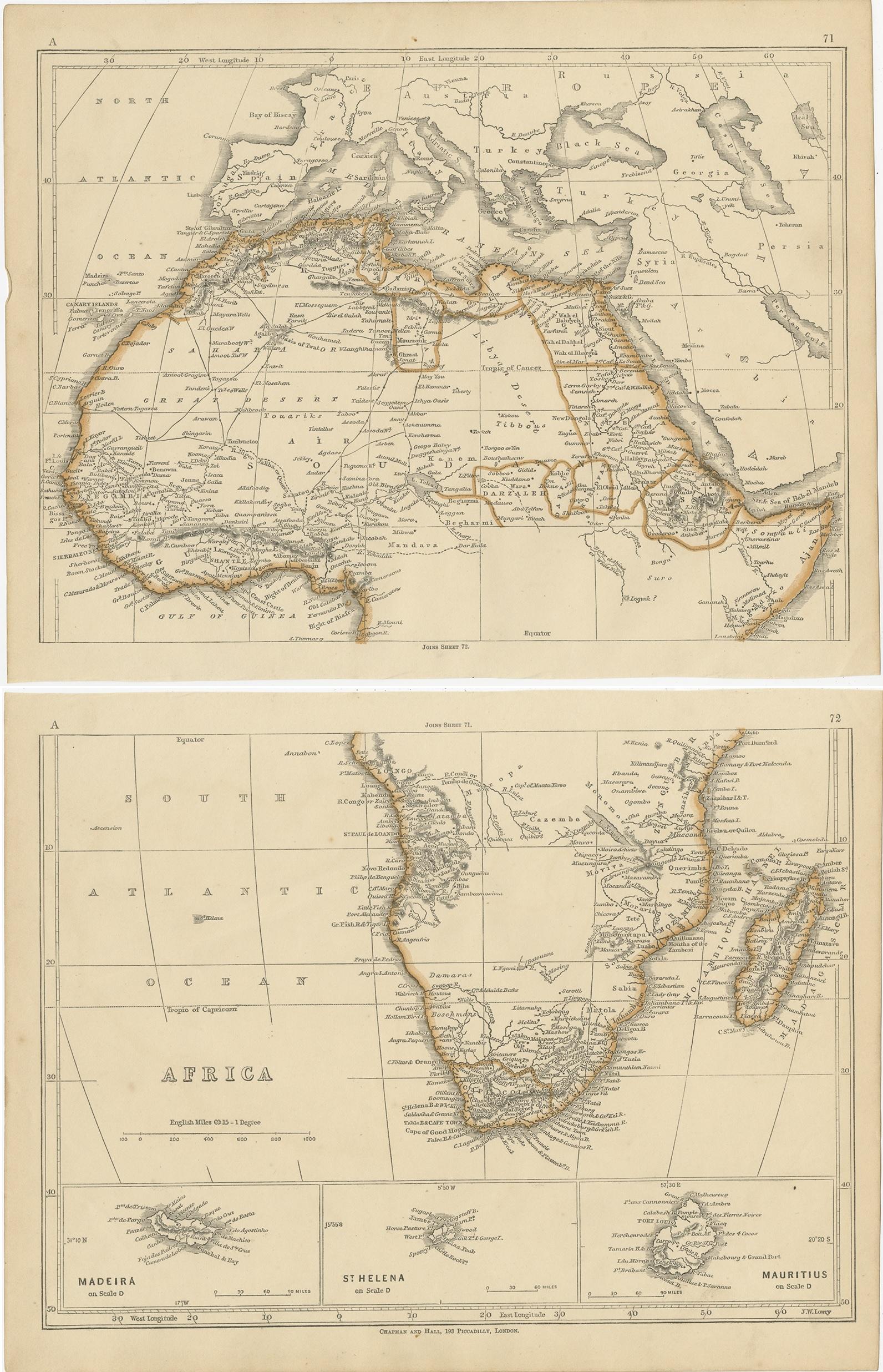 19th Century Antique Map of Africa by Lowry, 1852