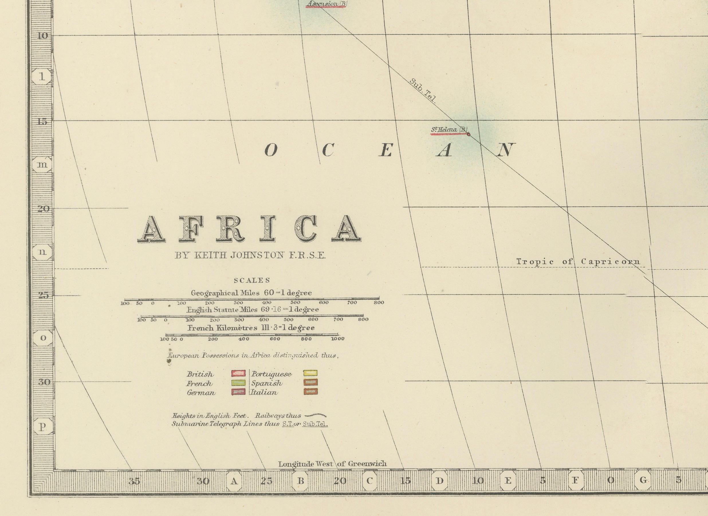 Antike Karte von Afrika, Hervorhebung der kolonialen Aufteilungen, geografische Merkmale 1903 im Zustand „Gut“ im Angebot in Langweer, NL
