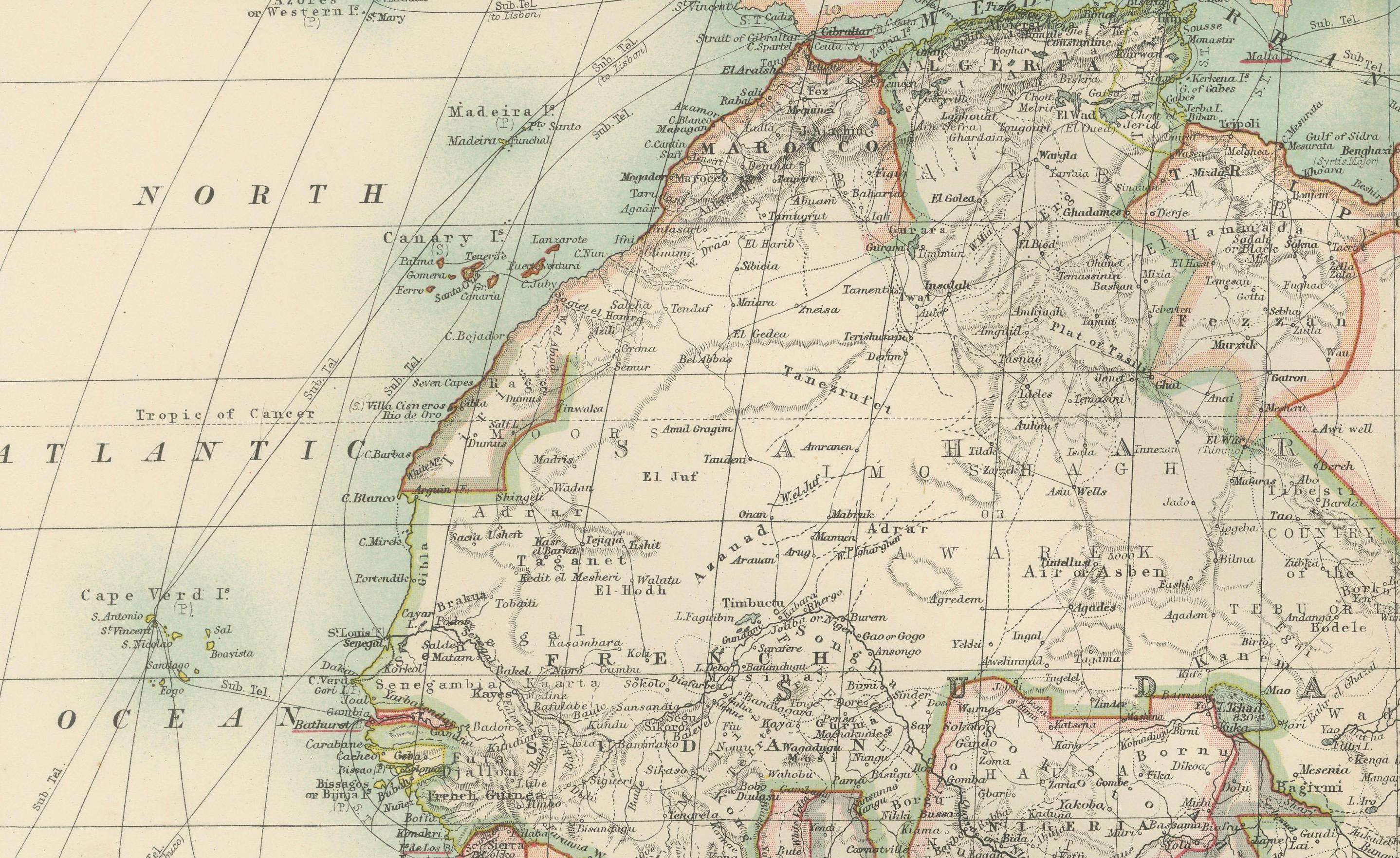 Antike Karte von Afrika, Hervorhebung der kolonialen Aufteilungen, geografische Merkmale 1903 im Angebot 1