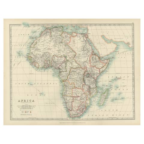 Antique Map of Africa, Highlighting Colonial Divisions, Geographic Features 1903