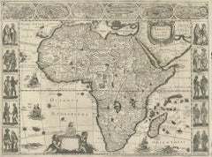Antique Map of Africa by Janssonius, Rare Paneled Print, Circa 1655