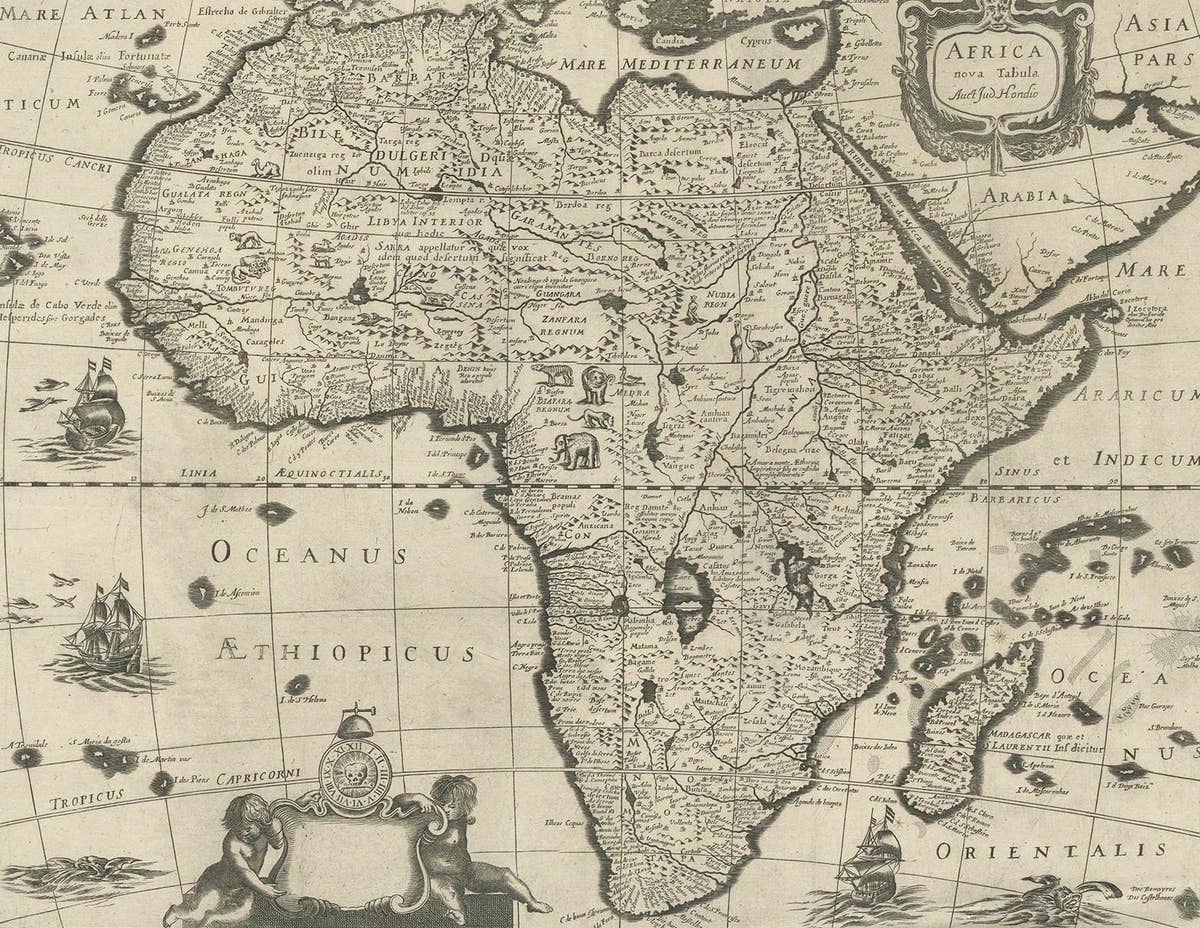 Antique Map of Africa by Janssonius, Rare Paneled Print, Circa 1655