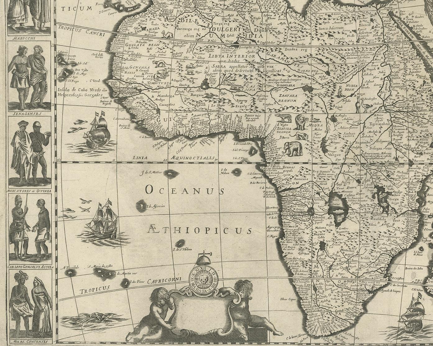 Antique Map of Africa Made after Hondius, circa 1655 In Good Condition For Sale In Langweer, NL