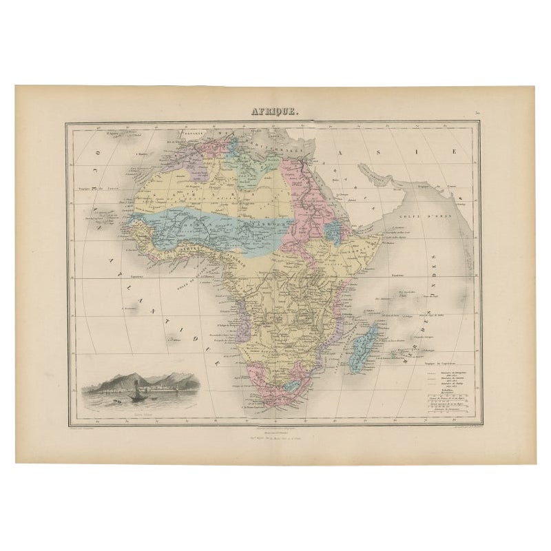 Mapa antiguo de África con viñeta decorativa de Santa Elena, 1880