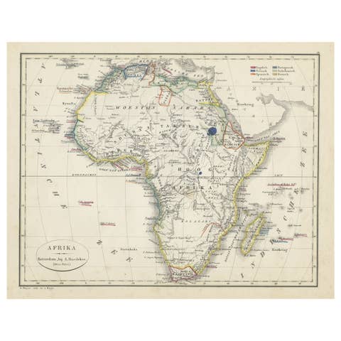 Antique Map of Africa with European Language Borders, 1852