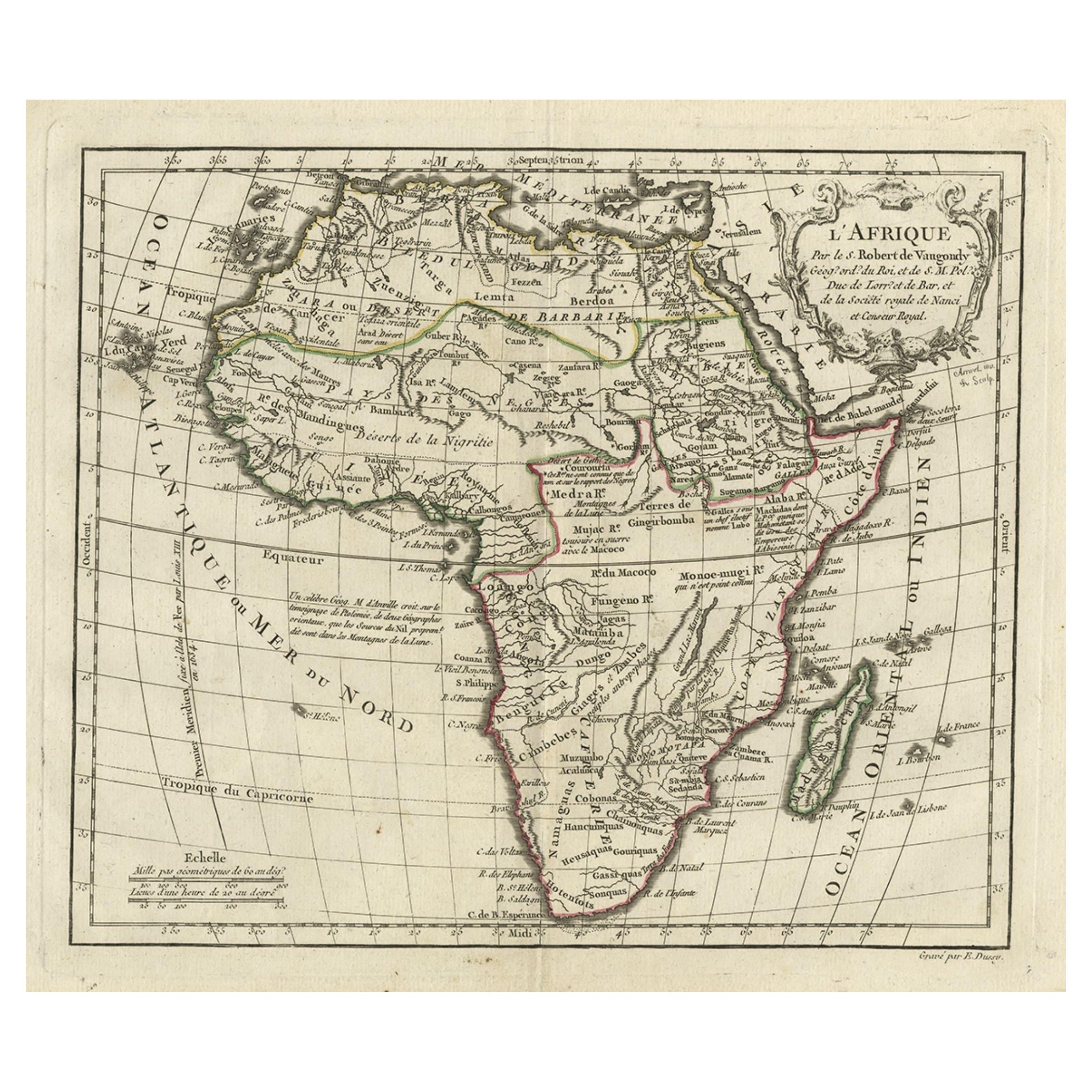 Carte ancienne d'Afrique avec cartouche et écaille français, vers 1780